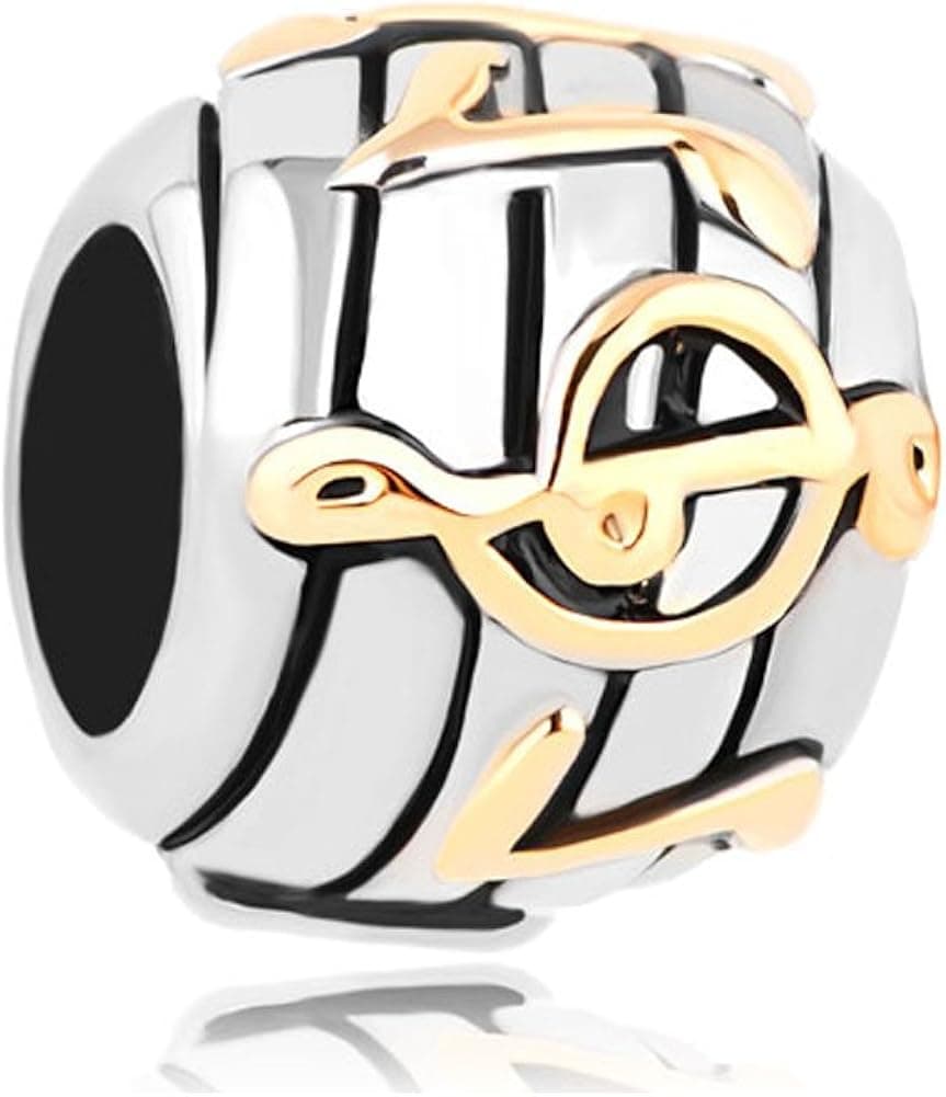 Third Time Charm Golden Music Note Charms Beads Fit European Charm Bracelets