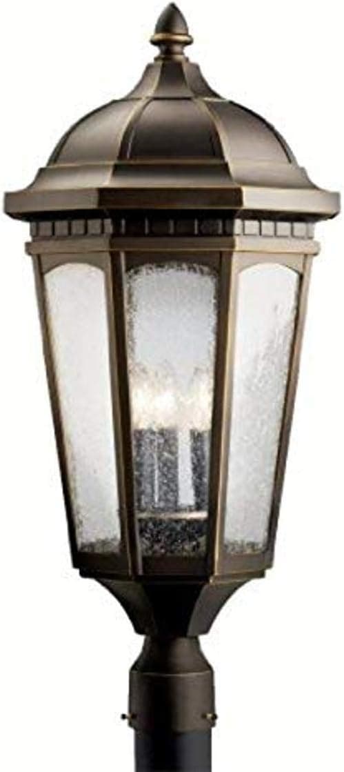 Kichler Courtyard 27" 3 Light Exterior Post Light with Clear Seeded Glass in Rubbed Bronze