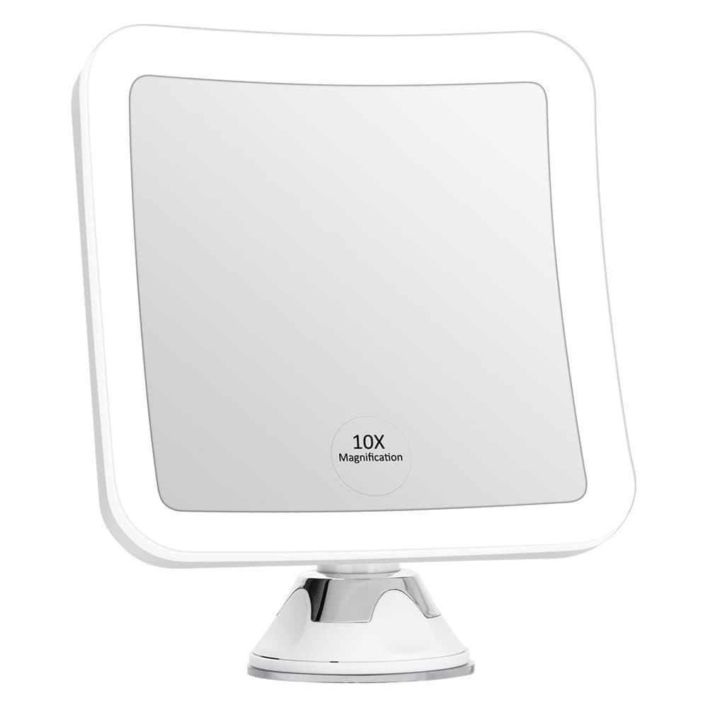 KEDSUM 10X Magnifying LED Lighted Makeup Mirror, 6.3" Travel Magnification Mirror with Lights and Suction Cup, 360 Rotation, Compact, Cordless, Battery Operated, Portable Illuminated Bathroom Mirror