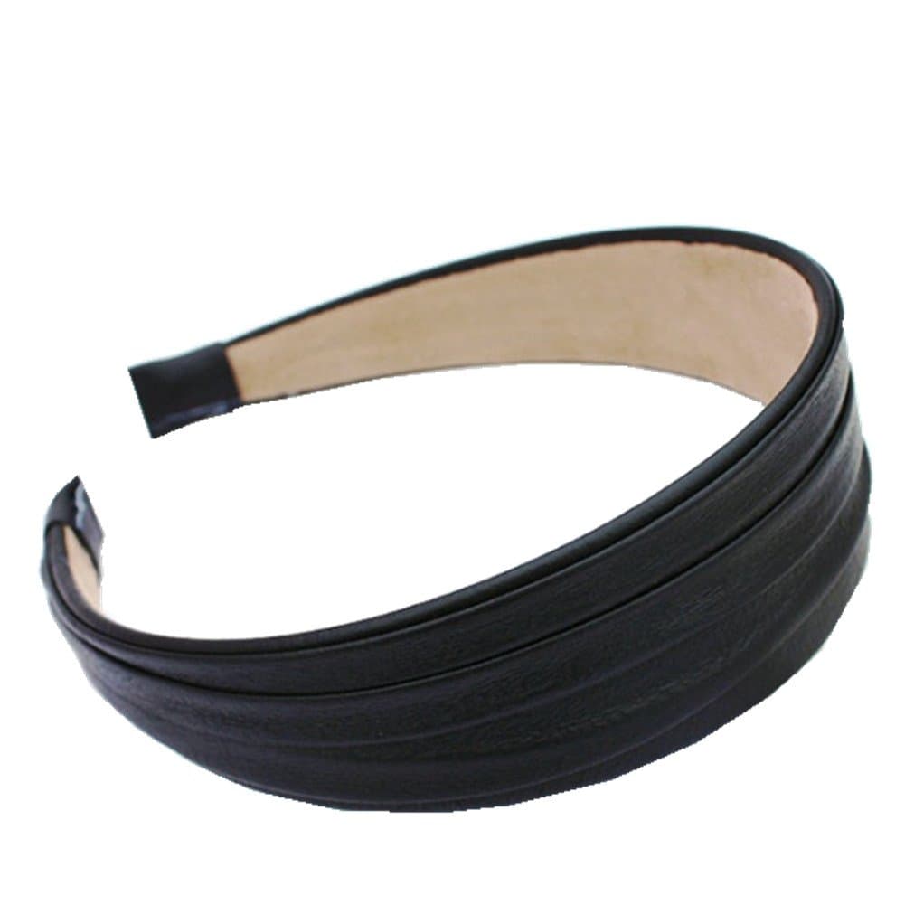 ShungFun Women Fashion Wide Leather Covered Headbands Antislip Hair Bands Glitter Headwraps Hair Hoop Hair Elastics for Girls Fine Thick Hair Accessories (Black)