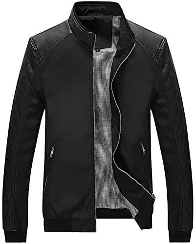 Men's Bomber Biker Jacket Slim Fit Outerwear Coat No Hood Racer Jackets Big and Tall Black