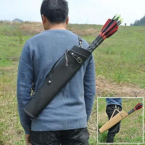 Back Arrow Quiver Archery Shoulder Hanged Carry Hunting Target Arrow Quiver Leather Bag(Black)