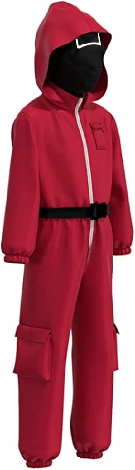 Kids Game Costume Halloween Cosplay Outfits Teen Girls Coverall Jumpsuits Red With Cosplay Mask
