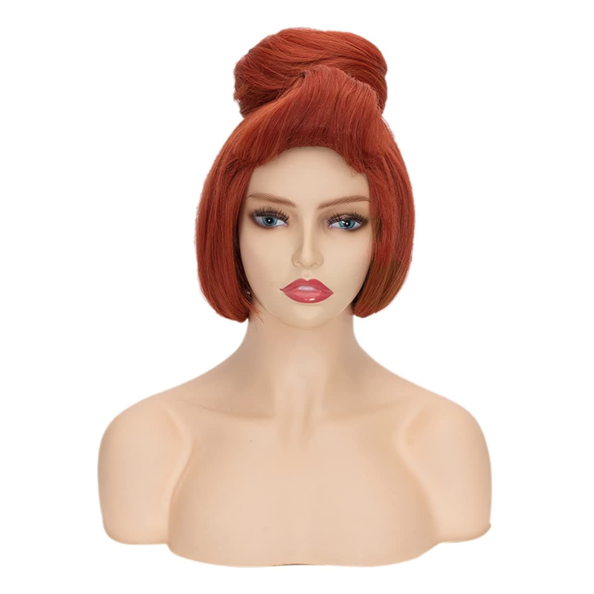 FVCENT 50s Women Wig Wilma Halloween Costume for Women,The Flintstones,60s Short Red Vintage Updo Halloween Costume Bun Party Wig With White Beads Necklace (Red)