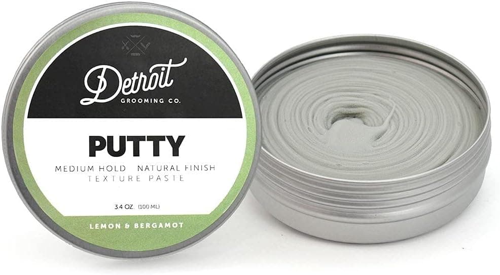 Detroit Grooming Co. Putty - Texture Paste - Lemon and Bergamot Scent, Medium Hold, Natural Finish Hair Styling Product for Men (3.4oz) Use Instead of Hair Gel, Wax, Clay, or Pomade for Best Shaping
