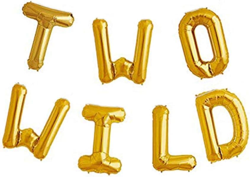 AonnDeel 16inch TWO WILD Letter Foil Balloons, Gold Letter Foil Balloons for Baby Show Second Birthday Baby Show 2st Party Supplies Decorations