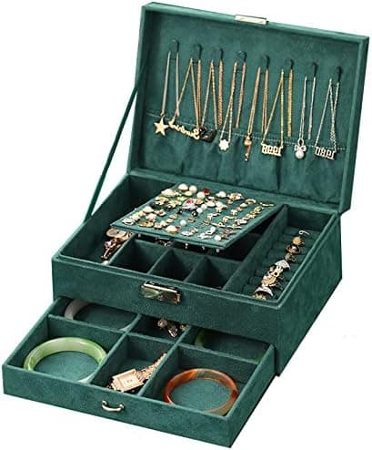Jewelry Box for Women,ProttyLife Jewelry Organizer Box Travel Jewelry Organizer 3-Tier Jewelry Display Case Girls Jewelry Box Lockable Jewelry Display Case