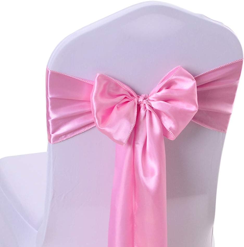50PCS 17X275CM Satin Chair Bow Sash Wedding Reception Banquet Decoration (Light Pink)