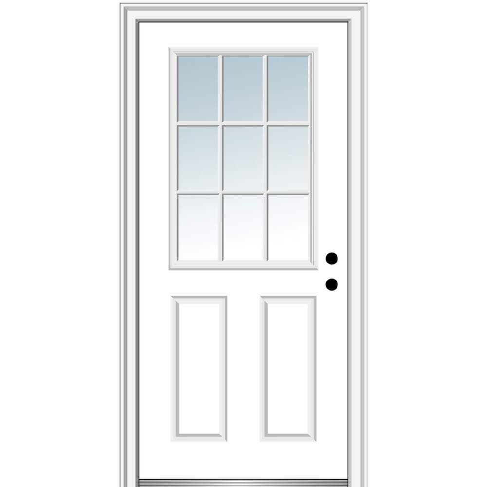 National Door Company ZZ00780L Steel Primed, Left Hand in-Swing, Prehung Front Door, 9 Lite 2-Panel External Grilles, Clear Glass, 36" x 80"