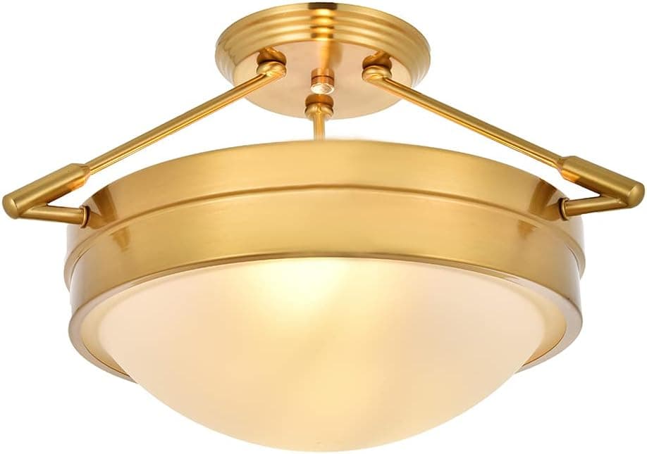CASILVON Gold Semi Flush Mount Ceiling Light, White Glass Modern Brass Ceiling Light Fixture for Living Room Bedroom Dining Room Hallway Foyer Kitchen