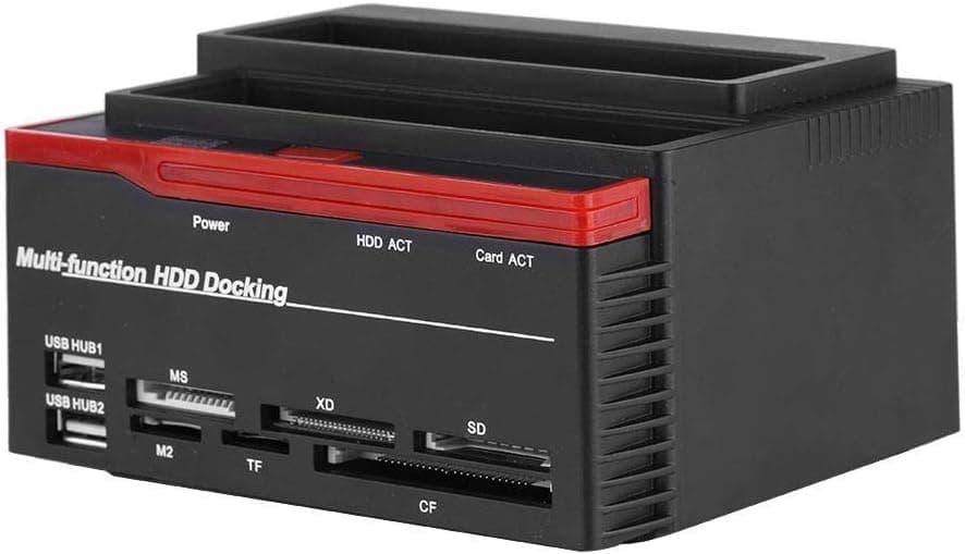 Dual-Bay USB 2.0 2.5in/3.5in SATAI/II/III & IDE HDD Enclosure Docking Dock Station USB2.0 Hub Card Reader,Portable Hardisk for 2000/XP/Vista，Win7/8,Linux,for M2/MS/TF/SD/MMC/MS/CF/XD Card