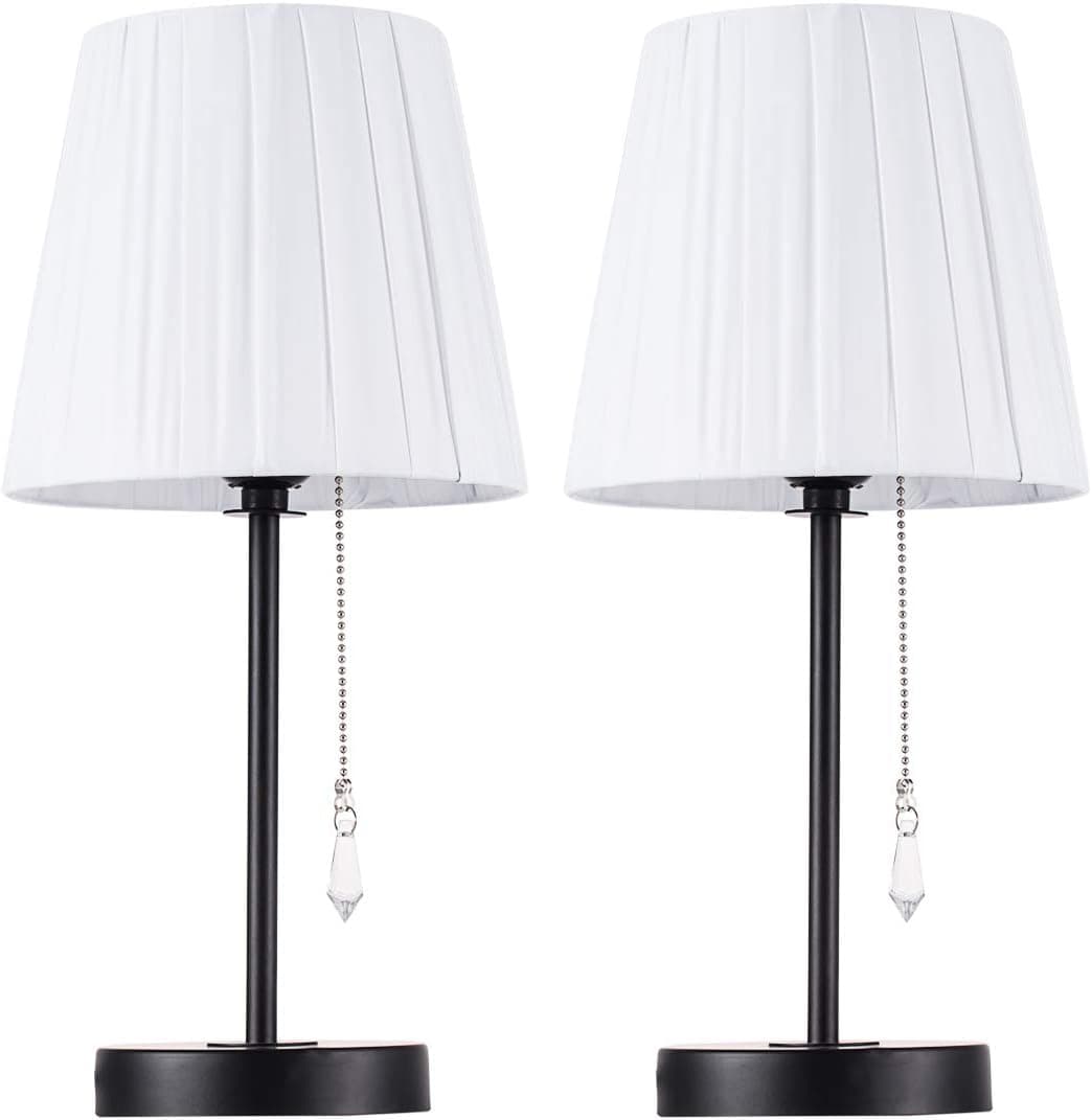 Small Table Lamps, Set of 2 Bedside Lamps with Metal Base and Pull Chain for Nightstand, Bedrooms, Living Room, College Dorm