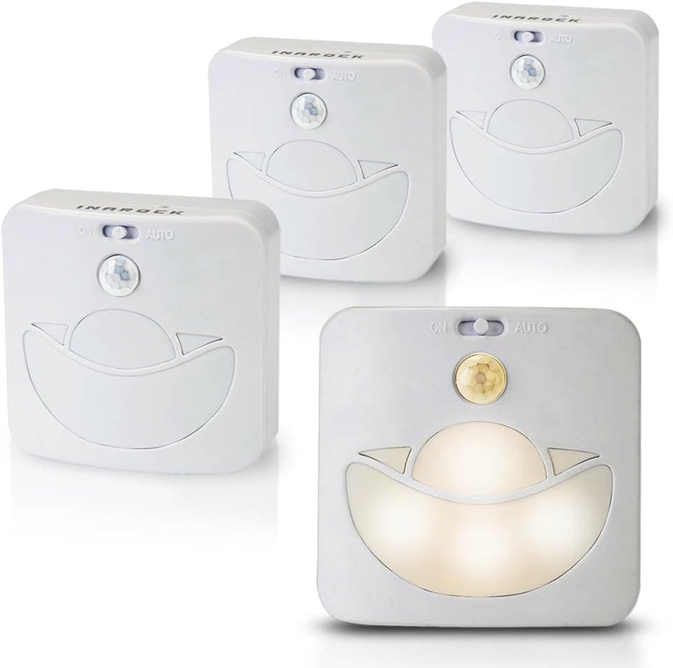 [4 Pack] InaRock Battery Powered Motion Sensor Indoor Wall Step Lights LED Stick Anywhere Night Light for Entrance Hallway Basement Garage Bathroom Cabinet Closet [Note:Batteries not included]