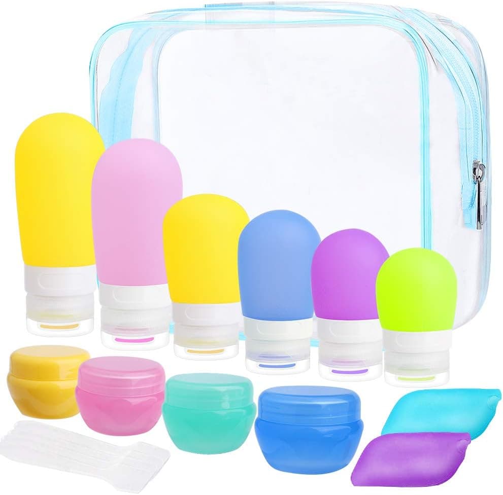 Travel Bottles, Standie 17PCS Leakproof Silicone Travel Toiletry Squeeze Bottle Set Cosmetic Toiletry Containers for Shampoo Lotion Condiment