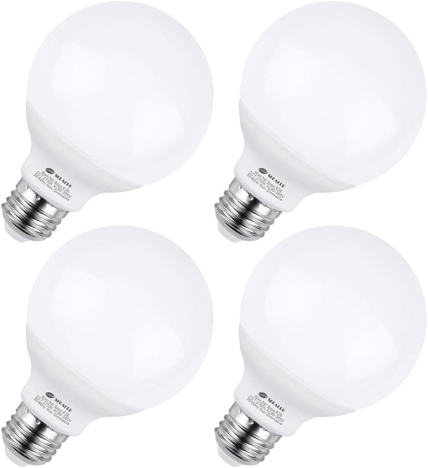 Seealle Vanity Light Bulbs, G25 50W LED Globe G25 E26 Bulb Equivalent, 2700K Warm White, Medium E26 Base, Non-Dimmable, Make Up LED Light Bulbs for Bedroom Washroom Mirror(Pack of 4)