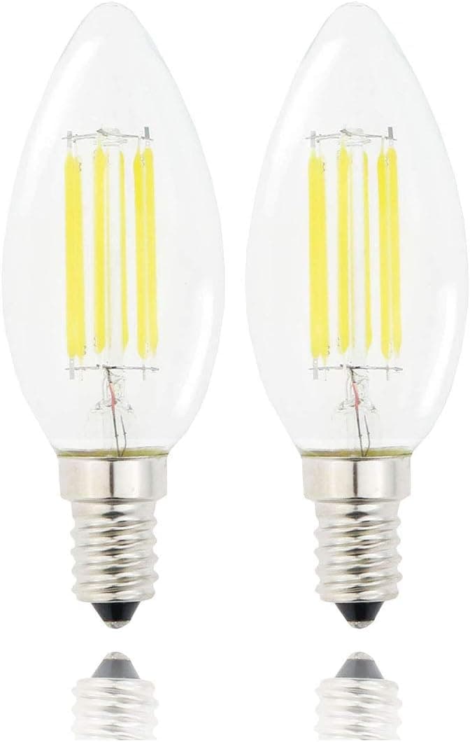 Lamsky E14 LED Filament Candle Shape Light Bulb,E14 European Base Bulb,Daylight 6000K 600LM 60W Equivalent,C35 Clear Glass Torpedo Shape Bullet Top,No-Dimmable (2-Pack)