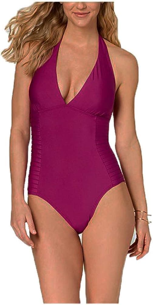 Calvin Klein Standard Halter Top Pleated One Piece Swimsuit with Removable Cups