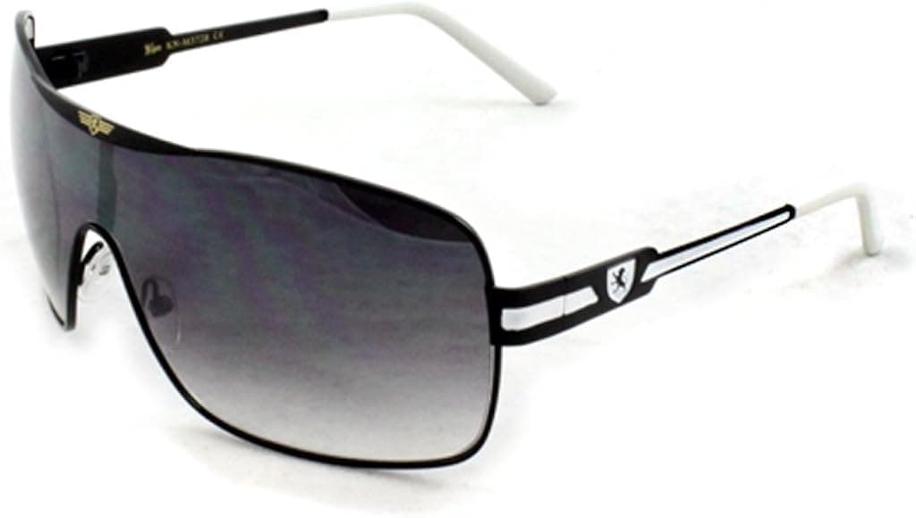 Stylish Shield Sunglasses Black Metal Frame Fashion White Design with Purple Black Gradient Lenses