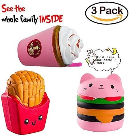 CETIM 3 Pack Jumbo Slowing Rising Kawaii Squishies, Cat Hamburger, French Fries and Coffee Cup Set, Sweet Scented Squishy for Kids Party, Stress Relief Toy (fries)