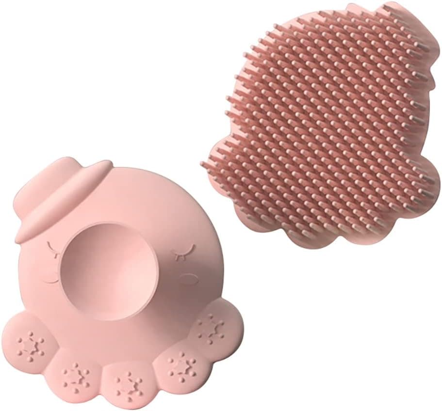Silicone Scrubber with Suction Cupped Back Soft Hair Scalp Massager Shampoo Brush Lightweight Octopus Shaped Exfoliating Bath Shower Body Brush for Adults and Kids (Silicone - Pink(1 pc))