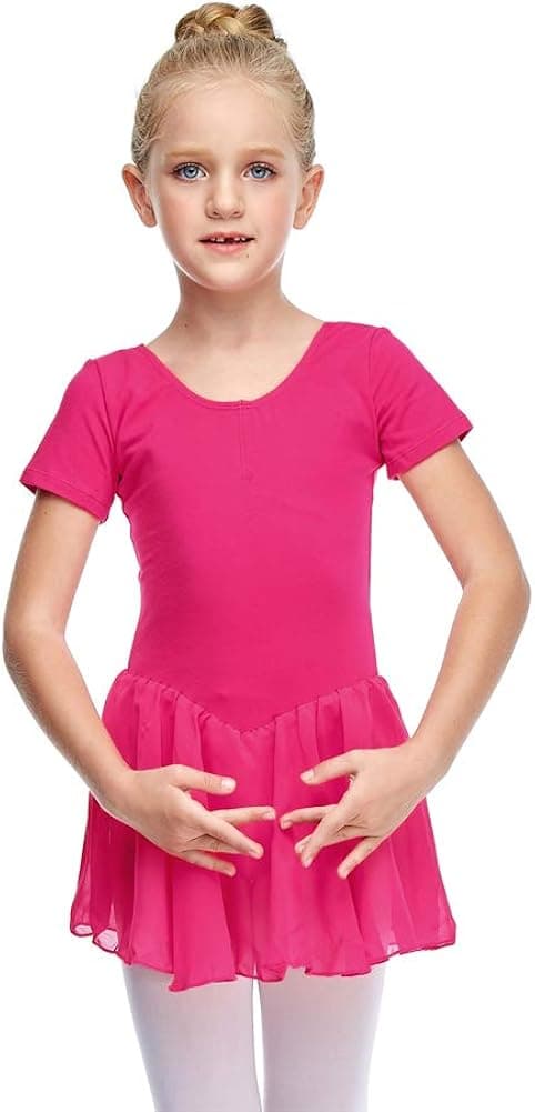 Ruhakslen Ballet Leotard Dress, Girls' Short Sleeve Ballet Skirted Leotard Back Bow-knot Dress for Dance