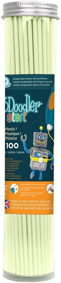 3Doodler Start 3D Printing Filament Refill Tube (X100 Strands, Over 830'. of Extruded Plastics!) - Glow in The Dark, Compatible with Start 3D Pen for Kids