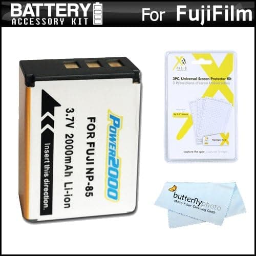 Battery Kit for Fuji Fujifilm FinePix SL300, FinePix SL1000, FinePix S1 Digital Camera Includes Extended (2000 Mah) Replacement Fuji NP-85 Battery + LCD Screen Protectors + Microfiber Cleaning Cloth