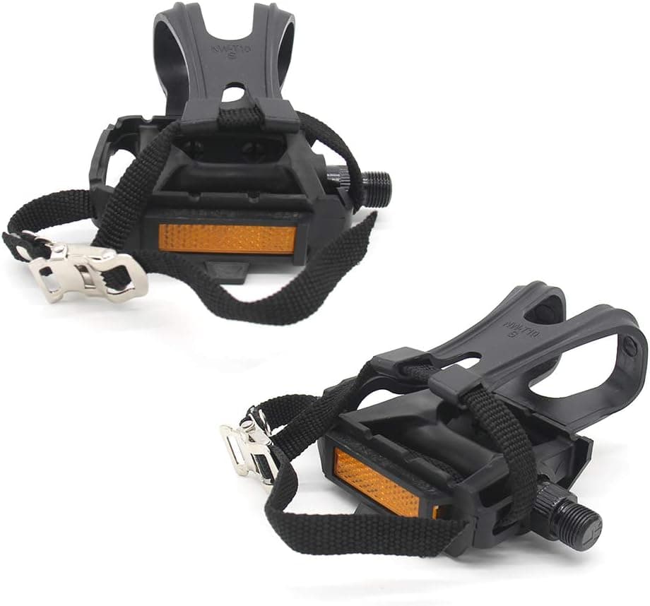 ENEX Bike Pedals, Fitness Exercise Spin Bike with Toe Clips Cage and Straps for Outdoor Cycling and Indoor Stationary Bike 9/16-Inch Spindle Resin/Alloy Bicycle Multi-Purpose Pedals