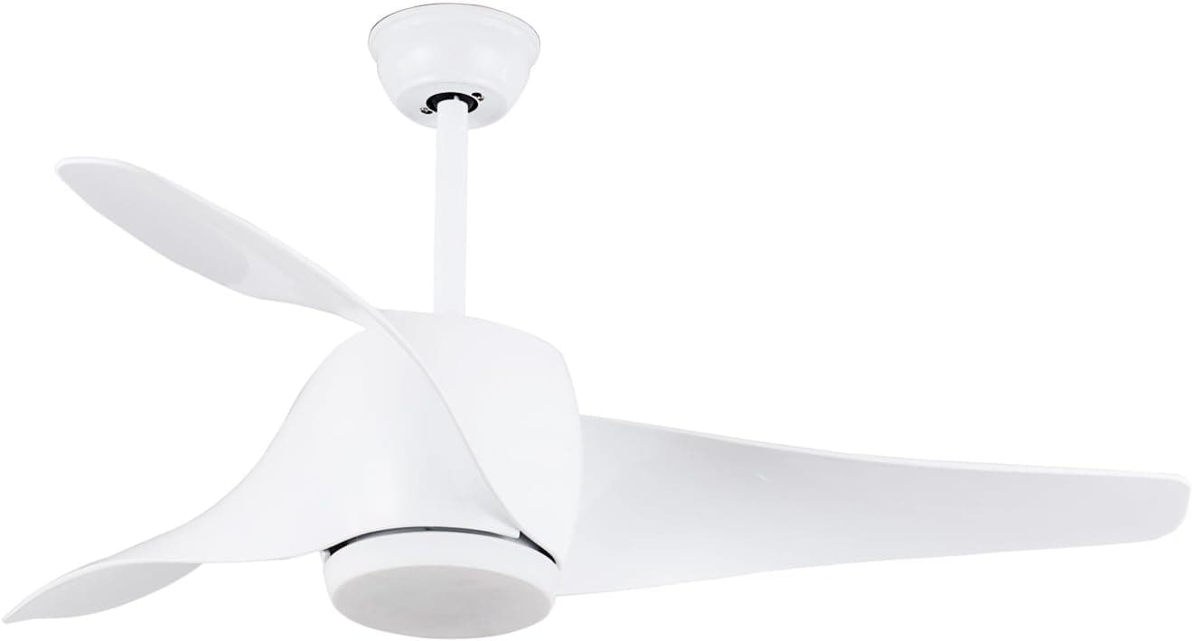 FXY 52 inch LED Ceiling Fan with Lights & Remote Control White Propeller Blades Reversible Ceiling Fan with Sloped Ceiling Kit for Bedroom Living Room Lofts Gazebo Dinging Room, DC 35W