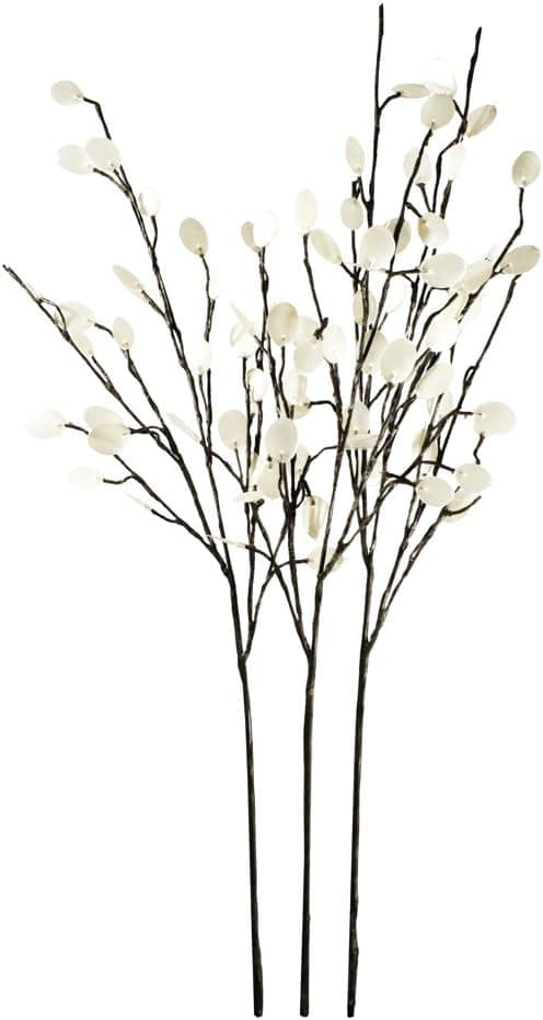 Hi-Line Gift Ltd Floral Lights Lighted Silver Leaf Branch (Set of 3) with 90 Bulbs, 38-Inch