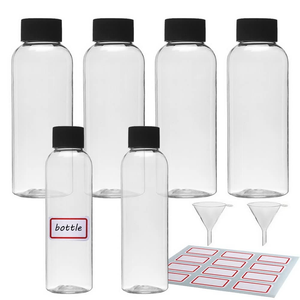 Transparent Travel Bottles Kit, 6 Pcs Travel Size Containers with Twist Cap and 2 Pcs Funnels and Label, Empty Travel Bottles for Shampoo Toiletries Lotions Creams (3.38 oz and 2.03 oz)