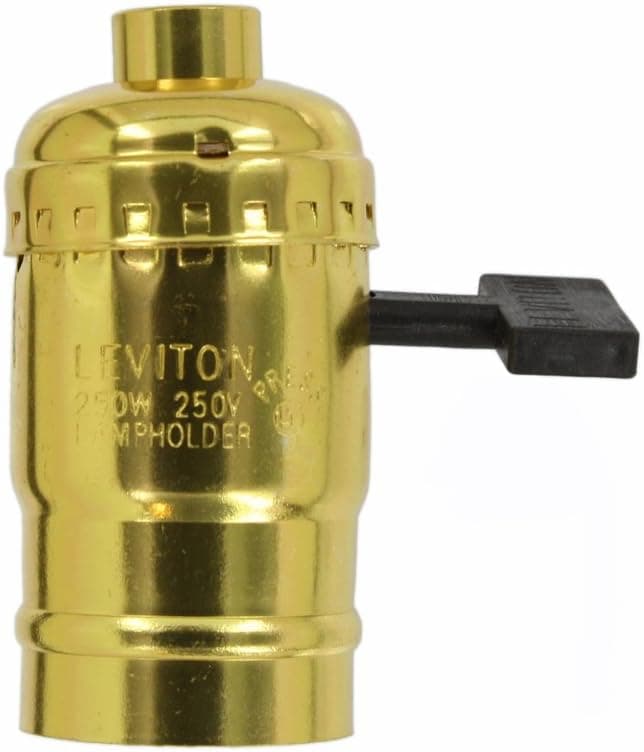 Leviton 9346-PG Medium Base Complete, Aluminum Shell Incandescent Lampholder, Key, Single Circuit, Brass