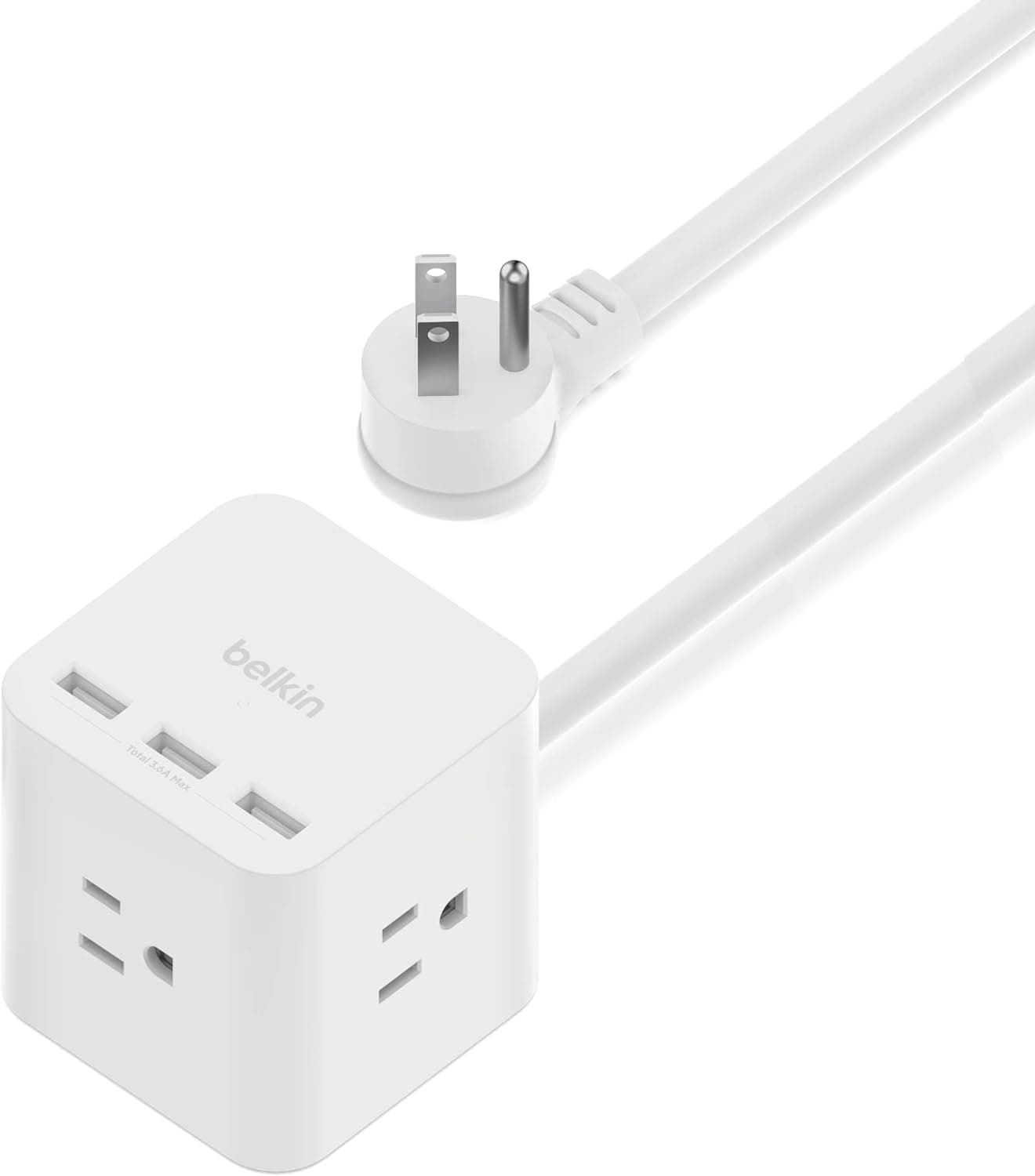 Belkin Surge Protector Power Cube, Power Strip w/ 3 AC Outlets, 3 USB-A Ports, & 5ft Sturdy Extension Cord - Convenient Compact Cube for Home, Office, Travel, Desktop, & Charging Bricks - 4.5 Amps