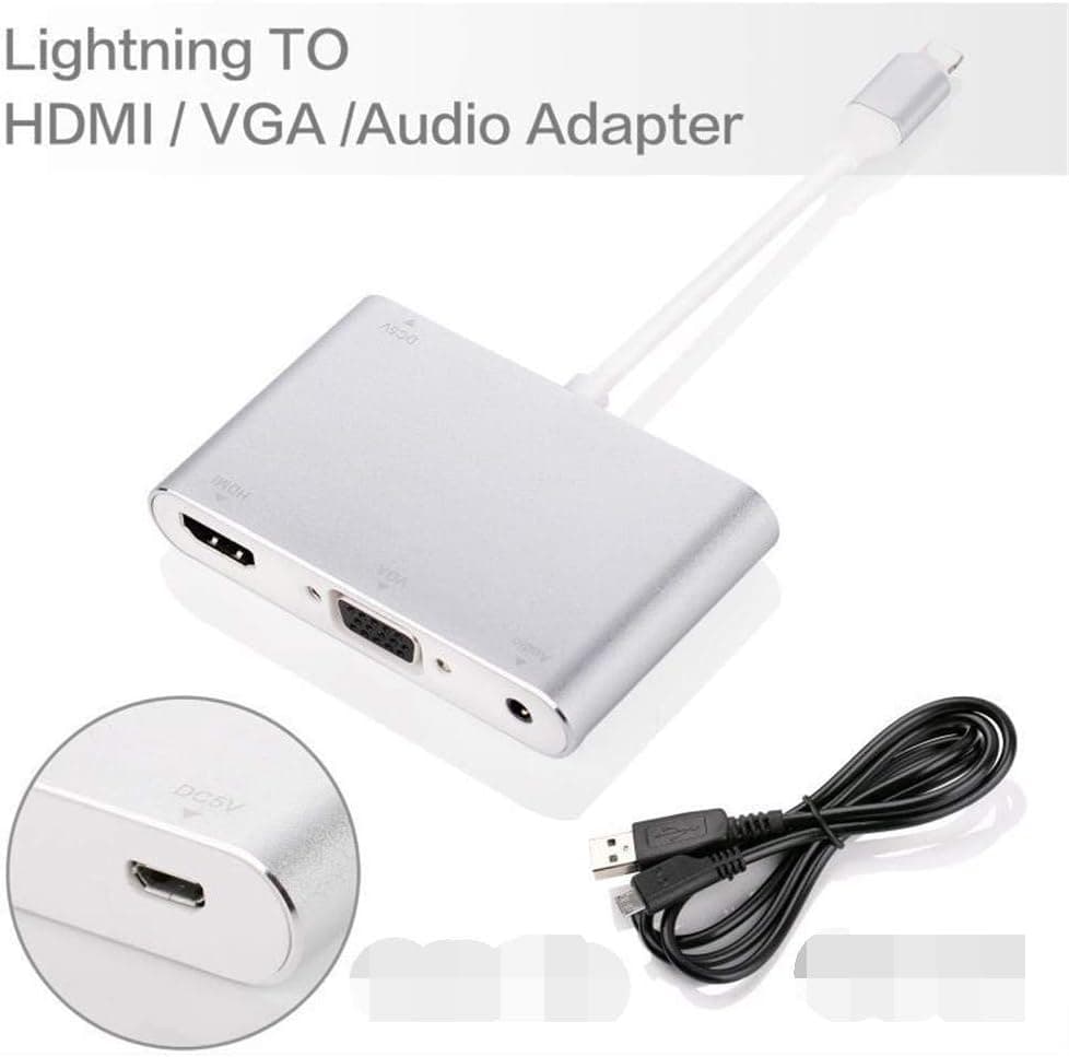 AISIF HDMI VGA AV Adapter Converter, 2019 Latest 4 in 1 Plug and Play Digtal AV Adapter Compatible for iPhone iPad iPod to Projector HDTV Projector Monitor (Sliver)