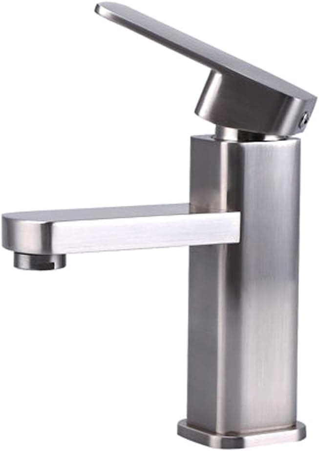 Brushed Nickel Single Handle Bathroom Sink Faucet Single Hole Bar Mixer Tap Square Silver Deck Mount Lavatory Faucet Hot and Cold Water