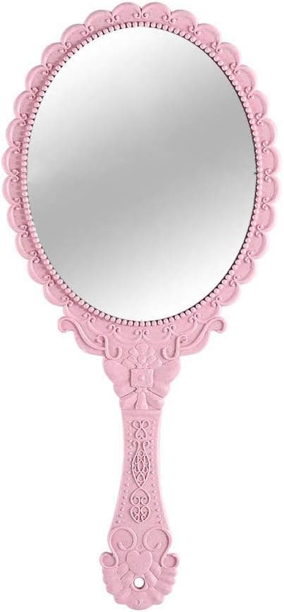 KABAKE Handheld Mirror, Hand Held Mirror with Handle, Small Travel Packet Compact Mirrors, Vintage Decorative Makeup Cosmetic Purse Mirrors for Girls Women, Pink