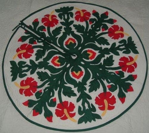 Hawaiian Quilt 100% Hand Quilted/Hand Appliqued Christmas Tree Skirt 42"