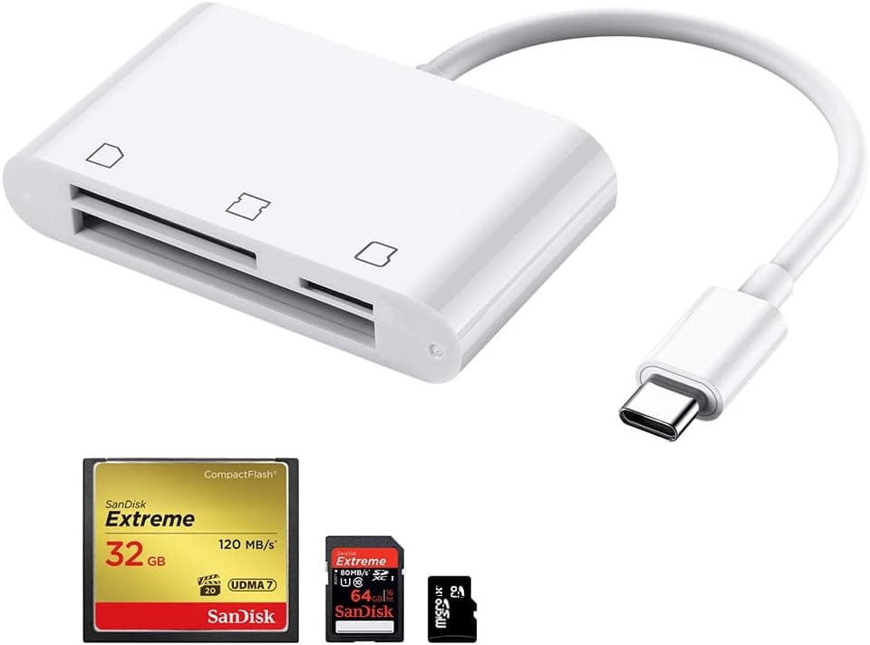 USB C to CF Card Reader, SD Card Reader, Camera Memory Card Reader, Type C Micro SD Card Adapter for New iPad Pro 11"/12.9" 2018, MacBook Pro, ChromeBook, XPS and More