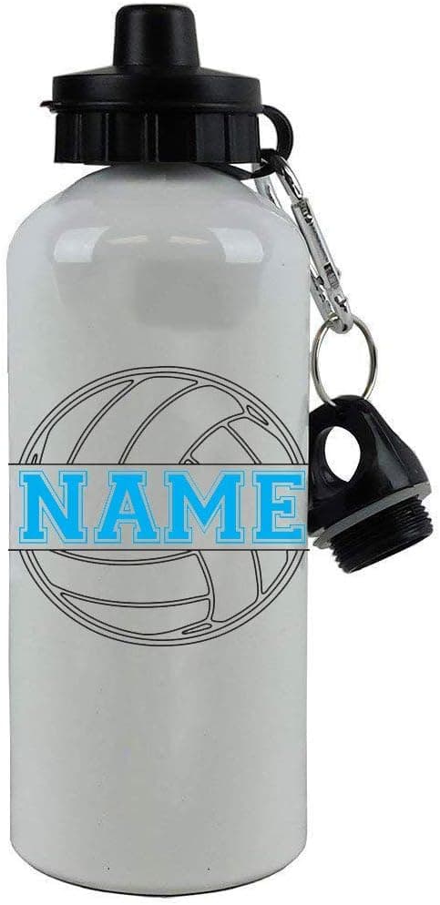 Personalized Custom Add your Name Volleyball Aluminum White 20 Ounce Sport Water Bottle, 2 Lids, Customizable