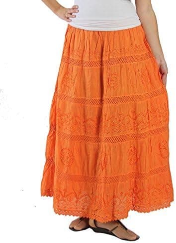 KayJayStyles® Full Length Womens Solid Embroidered Gypsy Bohemian Long Cotton Skirt