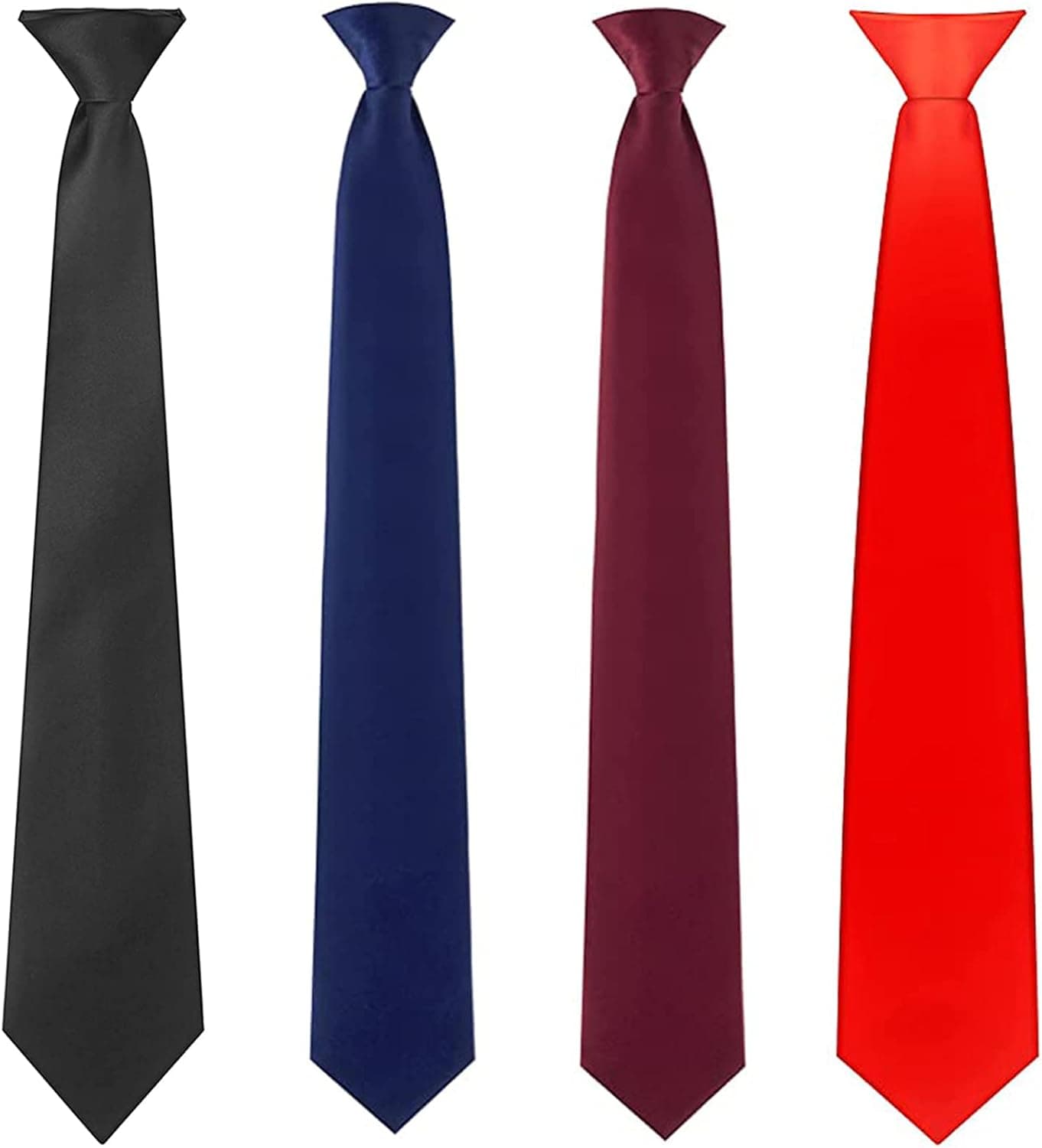 4 Pieces Men's Clip-on Ties Solid Colors Clip-On Neck Tie Boy's Solid Clip on Tie Pre-tied Neckties for Office School Uniforms