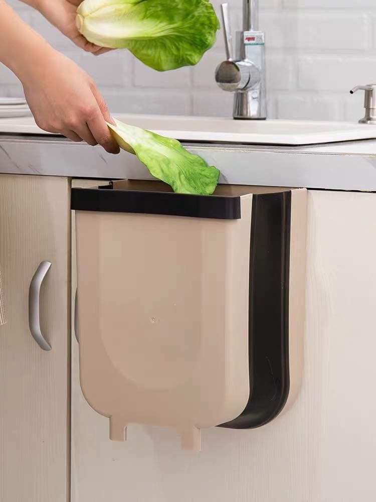 ZHAHA Trash Can for Kitchen Cabinet Door,2 Pieces,2.2 Gallon,Wall Mounted Foldable Waste Bin for Cabinet/Car/Bedroom/Bathroom, Plastic,White