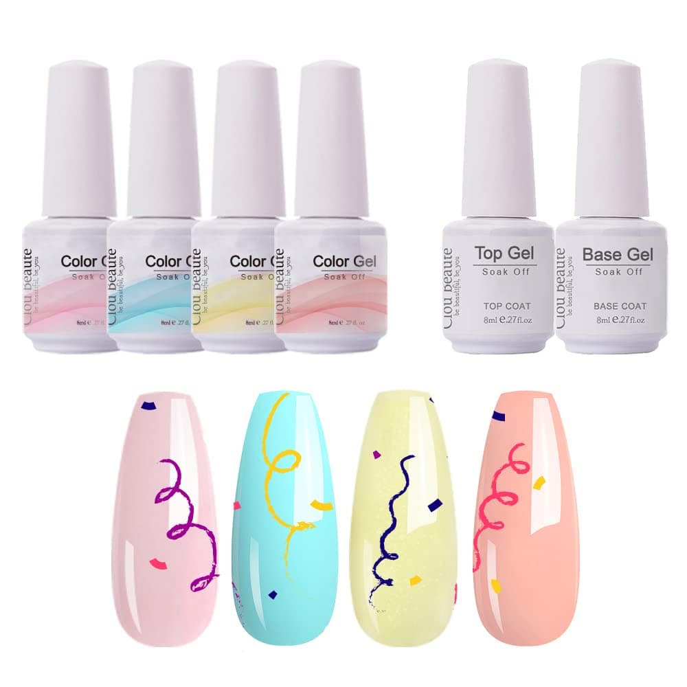 Clou Beaute 4 Pastel Color Gel with Top Coat and Base Coat Soak Off UV Led Nail Gel Polish Kit Varnish Nail Art Manicure Salon Collection Set of 033