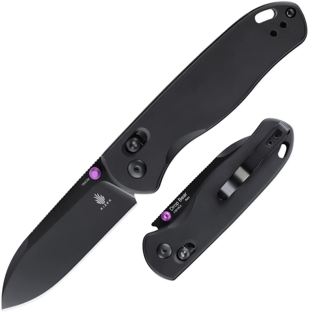 Kizer Drop Bear EDC Folding Knife Black Aluminium Handle Pocket Knife, 154CM Steel Thumb-Stud Outdoor Tools, V3619c2
