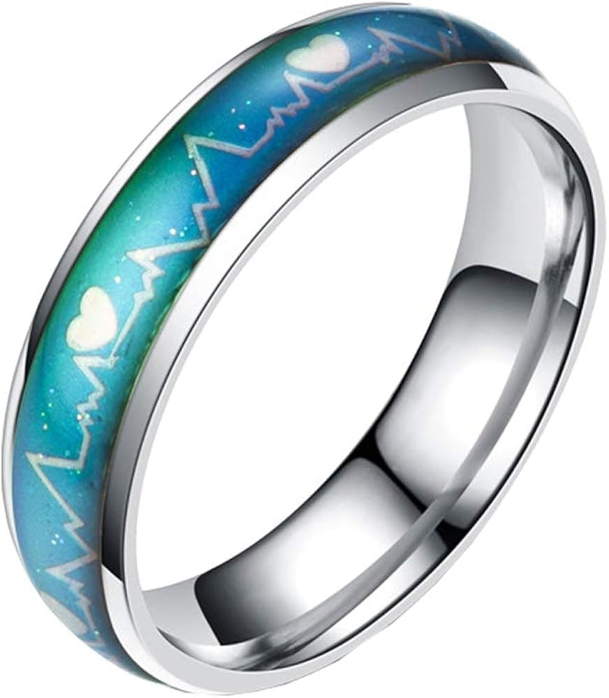 TIDOO Jewelry Mood Changing Color Heartbeat Ring ECG Ring Colorful Discoloration Couple Ring