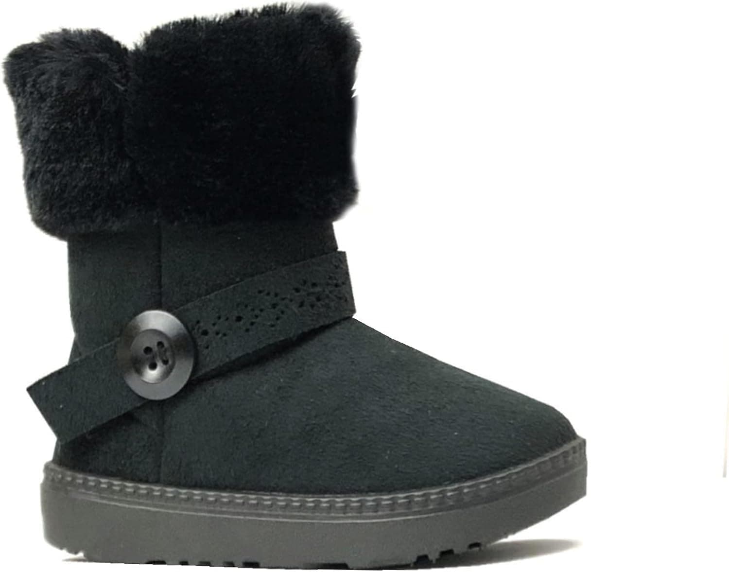 REDVOLUTION Kids Boots Toddler Girls Cute 2 Buttons || Rhinestone Faux Fur Suede Knitting Shoe