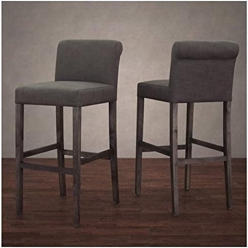 Cosmopolitan Wood Upholstered Grey Linen Barstools (Set of 2)