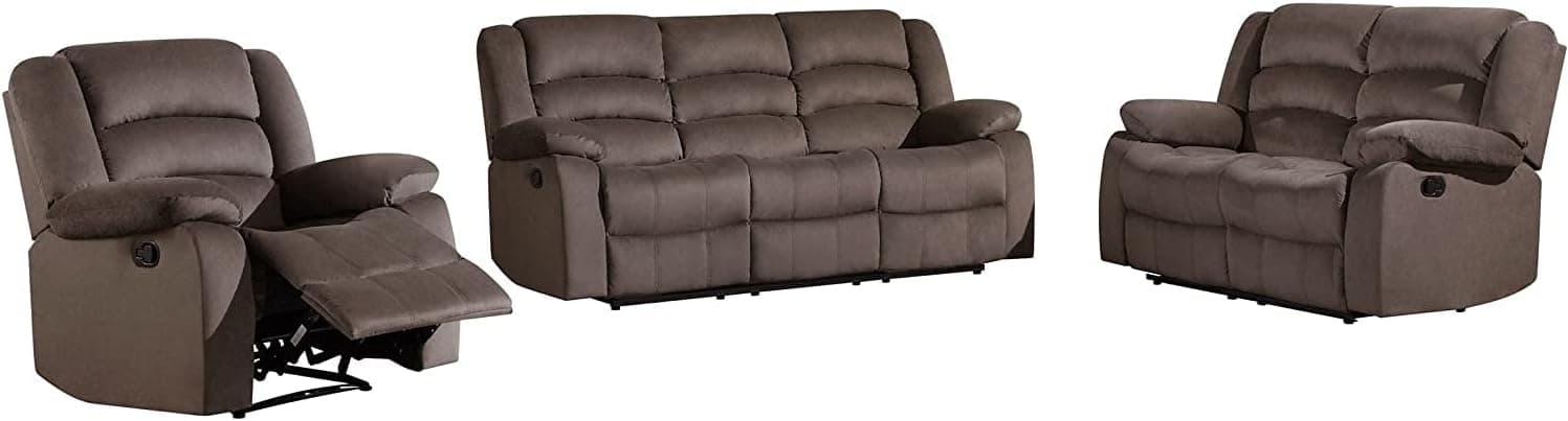 Blackjack Furniture Winthrop Microfiber Modern Reclining Living Room Chair, Loveseat, Sofa, Brown