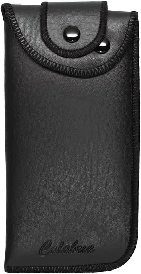 Calabria Belt Loop Eyeglass Case Soft Interior | Eye Glasses Case Faux Leather/Felt Lining |Button Closure | 6.7" x 3.3" | Black