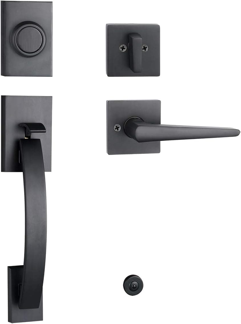 TMC Black Dummy Handleset,Front Door inactive Entry Handleset Reversible for Right and Left Handed,with Single Cylinder Deadolt in Matt Black,MDHST2017DB-D-AMZ